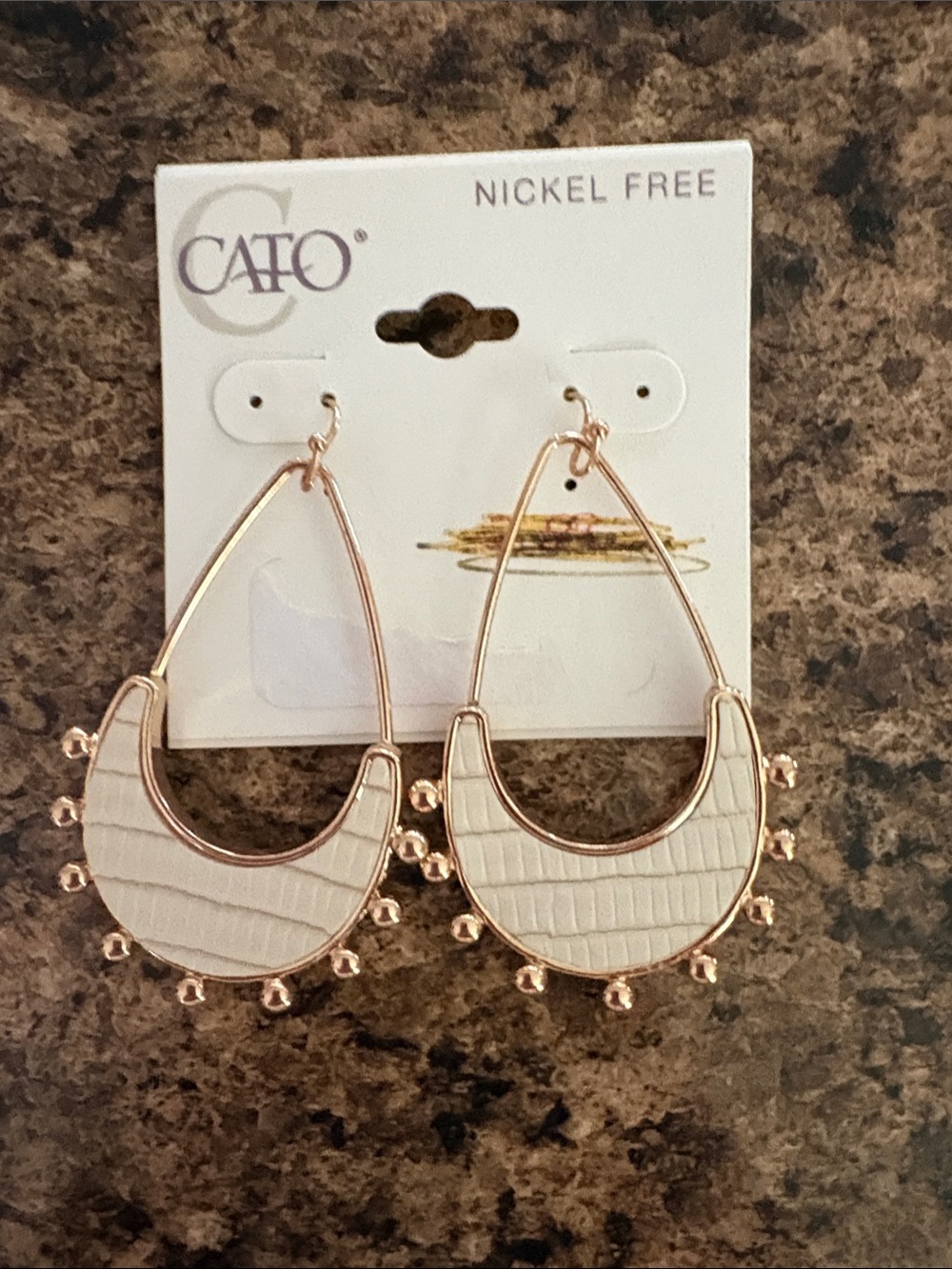 Cato Goldtone & enamel white  Textured Hoop Drop Earrings
